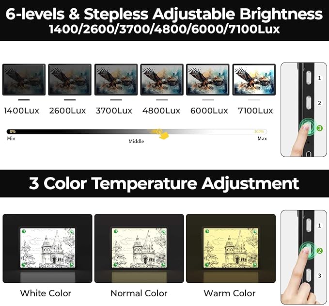 Zocelight Rechargeable A4 Light Pad with Built-in Stand & Bag,Super Bright Magnetic Light Box For Tracing,Wireless Diamond Art Light Board with Side Buttons, Light Table for Diamond Painting,Sketching