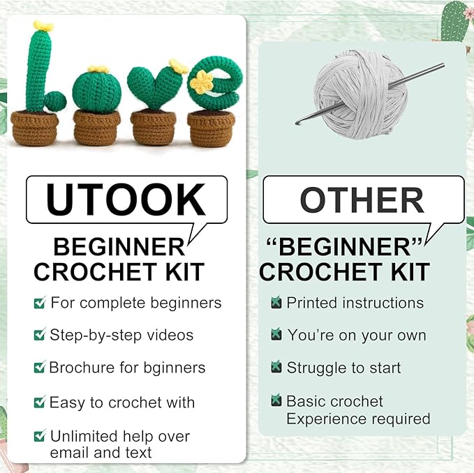 Utook Crochet Kit for Beginners，Crochet Starter Kits,Crochet Kits for Beginners Adults and Children, with Instructional Videos and Paper Tutorials, Handmade Crafts, Holiday Gifts (Love Cactus)