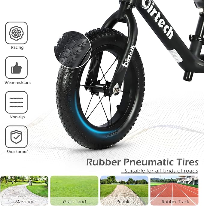 12" Balance Bike for 2, 3, 4, 5 Year Old Boys and Girls, Lightweight Nylon Frame Toddler Training Bike No Pedal Bikes for Kids with Adjustable Seat and Air Tires