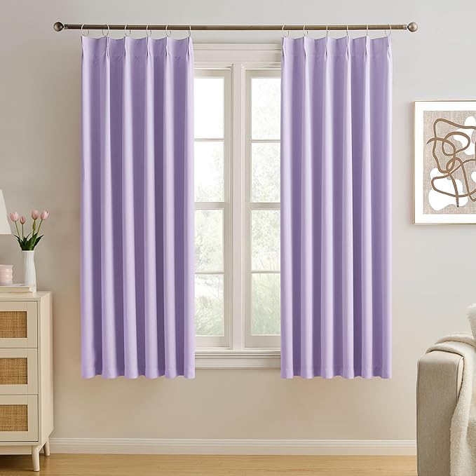 KEQIAOSUOCAI Pinch Pleated Lavender Blackout Curtains 72 Inches Long, Sound & Light Reducing Room Darkening Drape for Girl's Bedroom(Lavender, 2 Panels, W40 x L72)