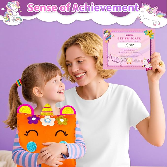 DUOROUBAO 8-in-1 Sewing Kit for Kids, Unicorn Kids Sewing Kits for Ages 5-10 Girls Beginner Easy to Do Craft Kits No Mess with Full Instructions My First Sewing Kit Birthday Christmas Gift for Girl