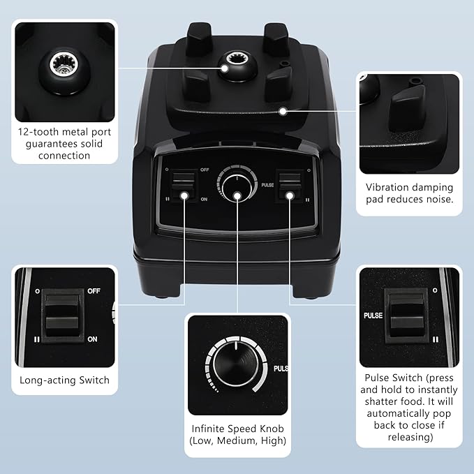 Blender 2L Automatic Smoothie Mixer Baby Food Blender 68oz Fruit Vegetables Juicer 2200W High-Speed Blender Tabletop Soundproof Milkshake Maker (Black)