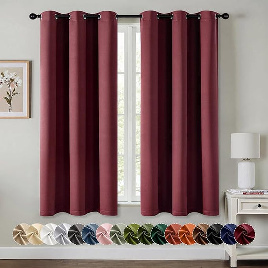 MIULEE Burgundy Red Blackout Curtains for Bedroom Living Room 63 Inches Long 2 Panels, Thermal Insulated Room Darkening Drapes Solid Grommet Top Noise Reduction Christmas Window Treatments 40x63 Inch