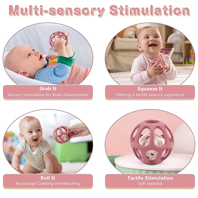 MCGMITT Sensory Balls for Baby, Food Grade Stretchy Silicone Infant Ball, Easy Grasp Ball for Babies 0-12 Months BPA-Free Montessori Learning Toy, Developmental Teething Toys Baby Shower Gifts