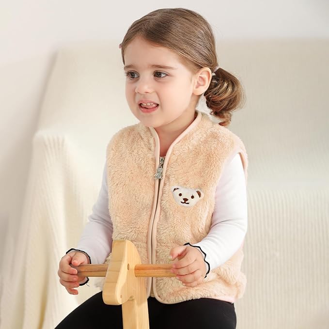 Baby Boys Girls Fleece Vest Zip Up Cute Bear Jackets Fuzzy Fall Winter Warm Clothes Newborn Outwear for Toddler Infant