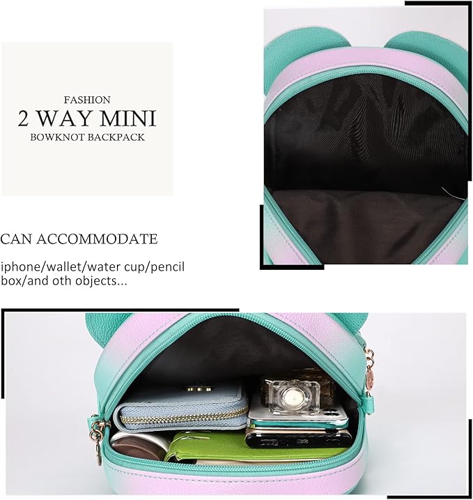 KL928 Girls Bowknot Polka Dot Cute Mini Backpack Small Daypacks Convertible Shoulder Bag Purse for Women