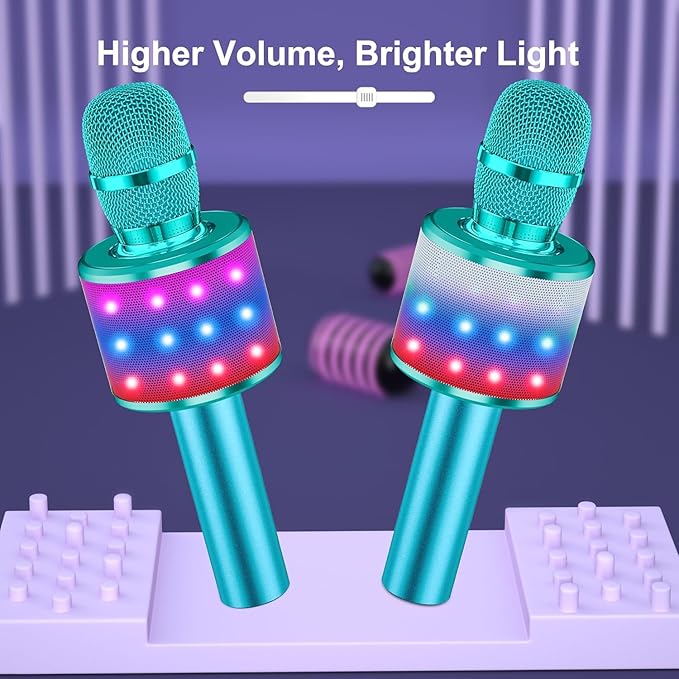 BONAOK Karaoke Microphone for Kids & Adults - Bluetooth Microphones Singing Mic with Disco Lights, Echo Effect, Built-in Speaker Portable Karaoke Player for Party Travel Gifts Q78(Ice Blue)