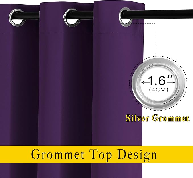 NICETOWN Blackout Royal Purple Curtains 84 inches Long, Grommet Room Darkening Thermal Insulated Sound Dampening Window Treatments for Bedroom/Home Office, 2 Panels, W46 x L84