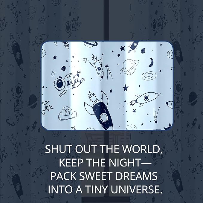 Kids Space Rocket and Astronaut Blackout Curtains - 100% Blackout, Thermal Insulated, Noise Reducing, Perfect for Kids Room and Nursery, 2 Panels (Sky-Blue Space Doodles, W52×L84)