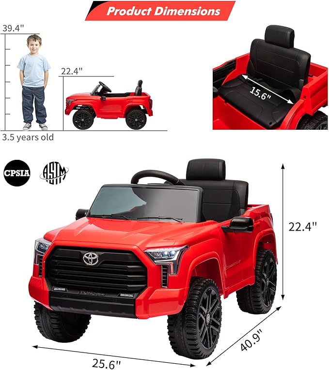 Electric Car for Kids, Licensed Toyota Tundra 12V Electric Truck, Off-Road Kids Car w/Remote, Spring Suspension & 3 Speeds, LED Headlights, Ride-On Toys for Boys/Girls