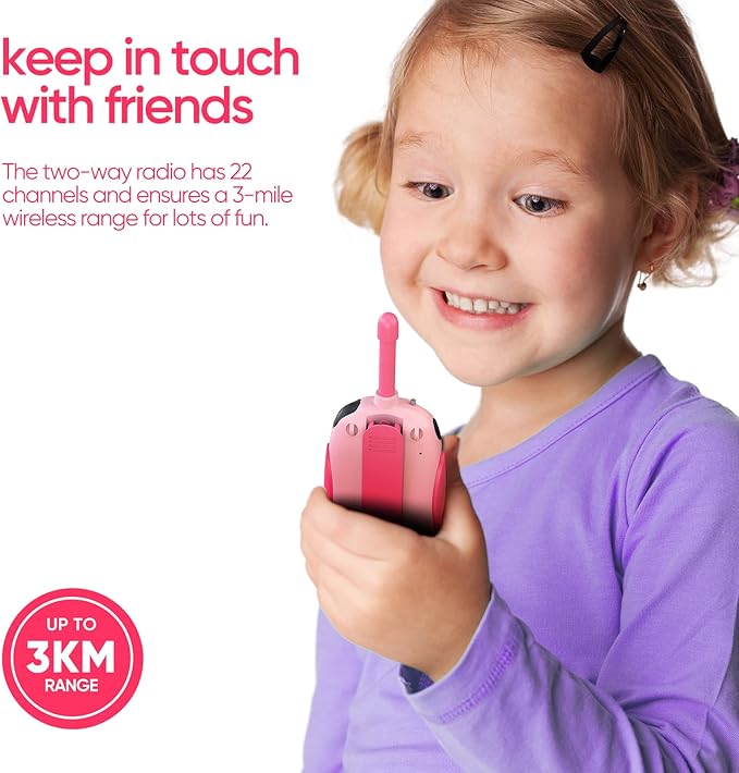Walkie Talkies for Kids Rechargeable, Toys for Ages 3-12 Boys Girls, 2 Pack Handheld Long Range 2-Way Radios, Birthday Gifts,Christmas Stockings, Outdoor Camping, Family Games, Hiking