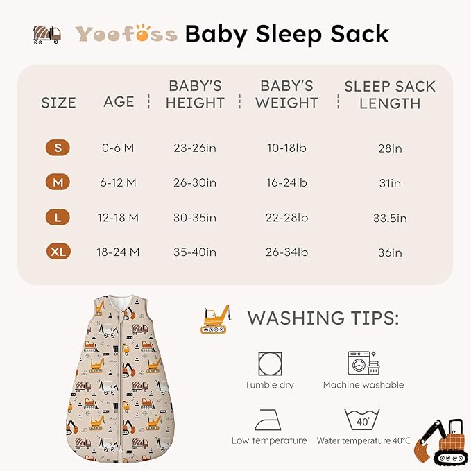 Yoofoss Baby Sleep Sack 12-18 Months, 1.5 Tog Baby Wearable Blanket with 2-Way Zipper, 100% Cotton Organic Fabric Winter Infant Sleeping Sack, Warm Soft Comfy