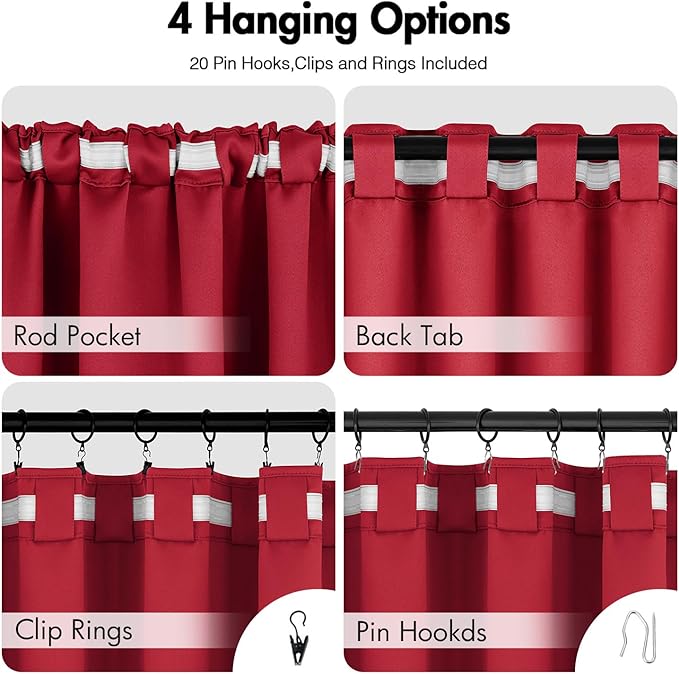 ANRODUO Back Tab Blackout Curtains for Bedroom Living Room, Rod Pocket Pinch Pleated Thermal Insulated Room Darkening Curtains 84 Inches Long 2 Panels, Red, 42 x 84 Inch