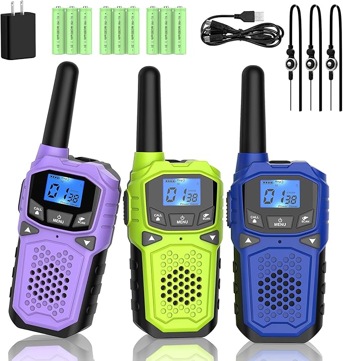 Walkie Talkies for Adults- WokTok Long Range Two Way Radio for Camping Hiking Hand Held Hiking Accessories Camping Gear Xmas Birthday Gift for Kids,SOS Siren,NOAA Weather Alert,3 Radios