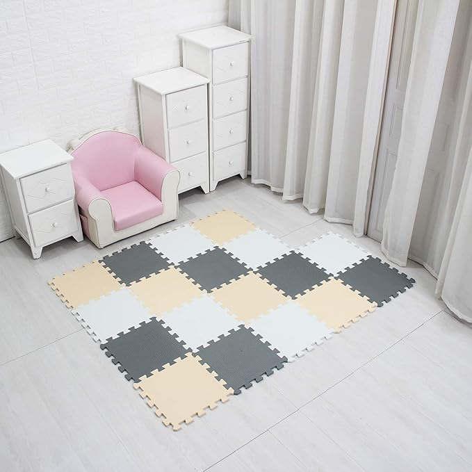 MQIAOHAM® 18 Pieces Puzzle Play Mats, Soft Baby Play Mat, Kids Interlocking Foam Floor Tiles, Toddlers Carpet Playmats G301018-101110112