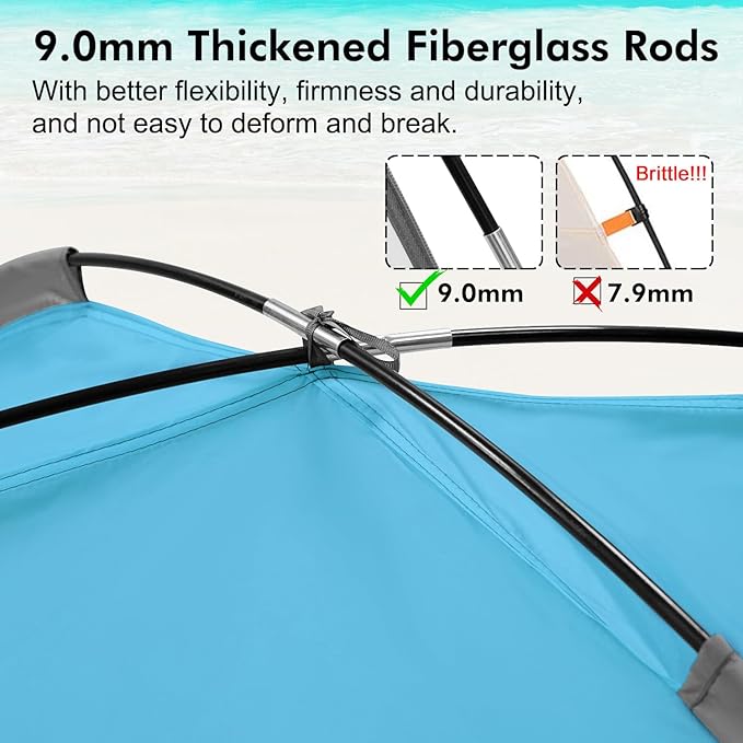 WhiteFang Beach Tent Anti-UV Portable Sun Shade Shelter for 3/4/6/8 Person, Extendable Floor with 3 Ventilating Mesh Windows Plus Carrying Bag, Stakes and Guy Lines