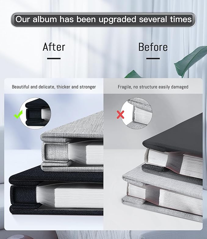 popotop Photo Album Self Adhesive with Picture Display Window,40 Pages DIY Scrapbooking Supplies Kit for 4x6 10x12 Picture,Linen Cover Memory Book for Baby Wedding, with Scraper and Metallic Pen