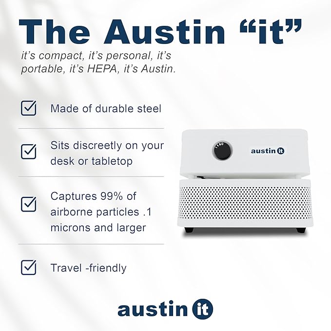 Austin Air it Personal Air Purifier - Sleek Allergy Air Purifier for Office & Room - Capturesf Particles Bedroom Purifier Air Filter - Stylish Tabletop Purifier for Dust, Model C100C1
