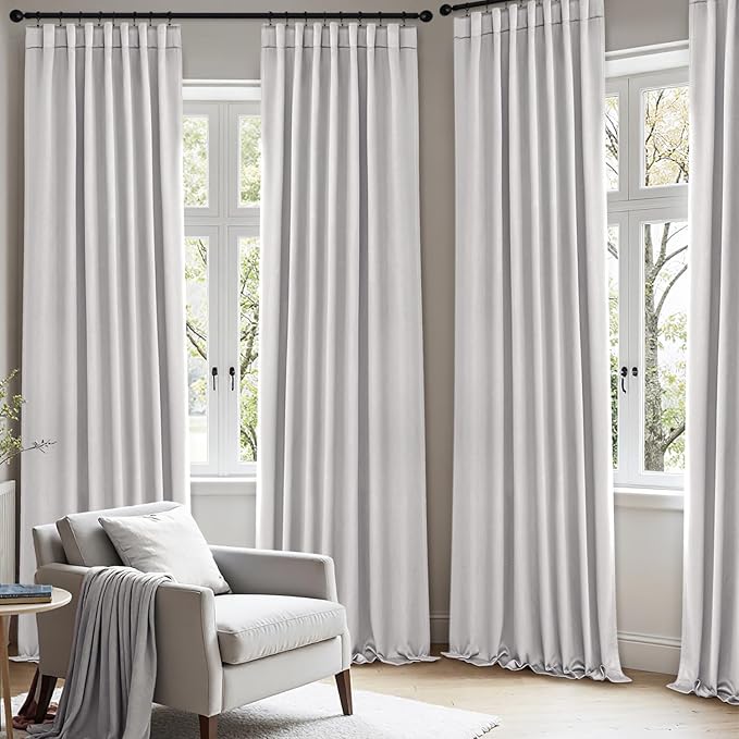 ANRODUO Back Tab Blackout Curtains for Bedroom Living Room, Rod Pocket Pinch Pleated Thermal Insulated Room Darkening Curtains 84 Inches Long 2 Panels, Greyish White, 42 x 84 Inch