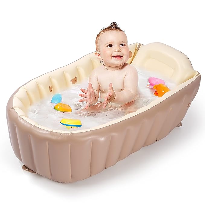 MINK Inflatable Bathtub for Toddlers - Portable Baby Tub with Built-in Air Pump - Collapsible Design for Easy Storage - Perfect for Newborns to Infants