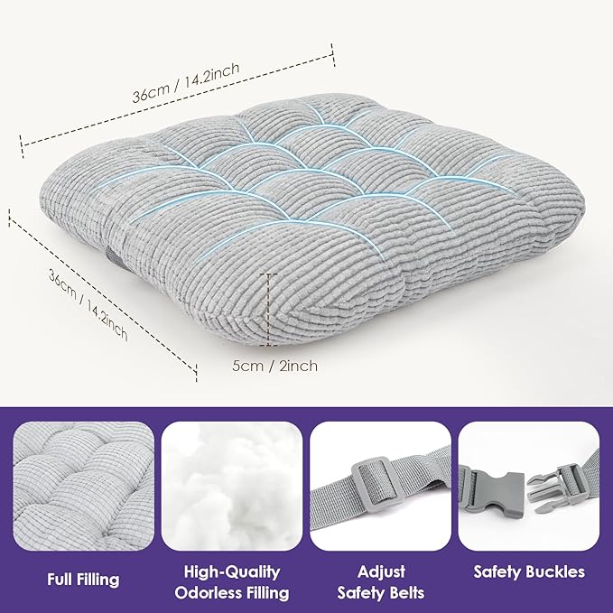 Booster Seat for Kitchen Chair with Comfy Backrest and Adjustable Safety Buckles,Non-Slip Kid Toddler Booster Seat for Dining Table,Portable PU Travel Baby Booster Increasing Cushion Chair