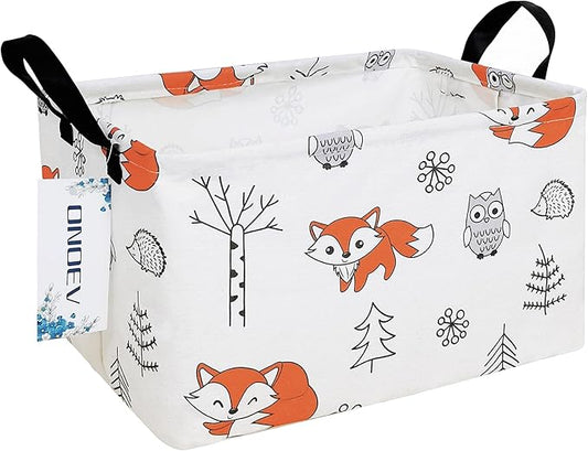 Rectangular Folding Laundry Basket,waterproof Canvas Basket,gift basket,Suitable for children's room,Office,Clothes,Toys Storage（Fox）