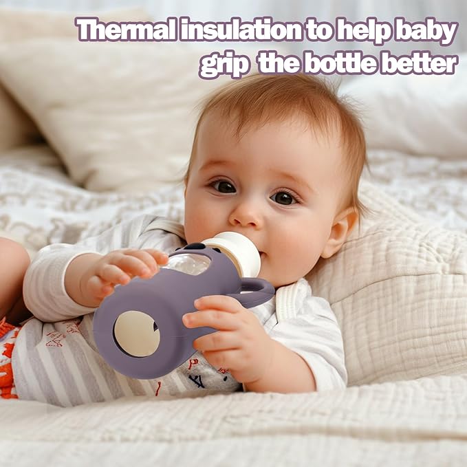 BUSOHA 3 Pack Koalas Silicone Sleeves for Dr. Brown's Glass Baby Bottles - Drop Protection Baby Bottle Sleeves Compatible with Dr Brown Newborn Glass Bottles with Silicone Handles,8 oz