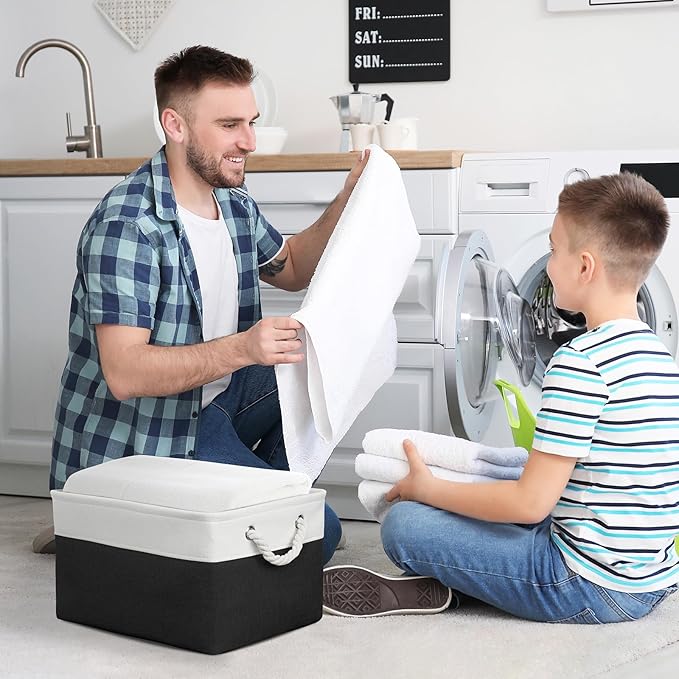 TheWarmHome Storage Bins for Shelves - 1 Pack 15.7x11.8x8.3 inch Canvas Storage Basket for Organizing Cubes Gift Dog Cloth Toy (White & Black)