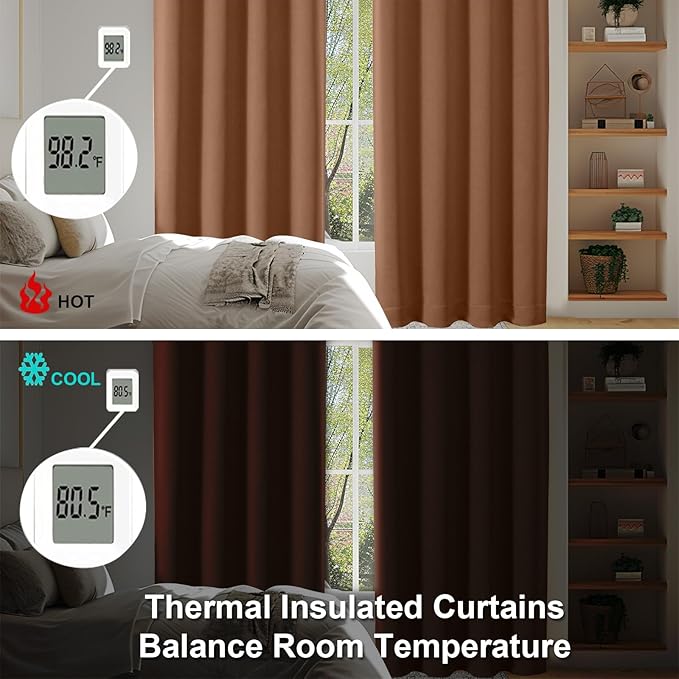 Simplebrand Ava Sun Baked Short Blackout Curtains for Bedroom 54 Inches Long 2 Panels Set, Solid Thermal Insulated, Energy Saving Window Treatment Curtains Blackout Drapes, W40 x L54 Inch, Sun Baked