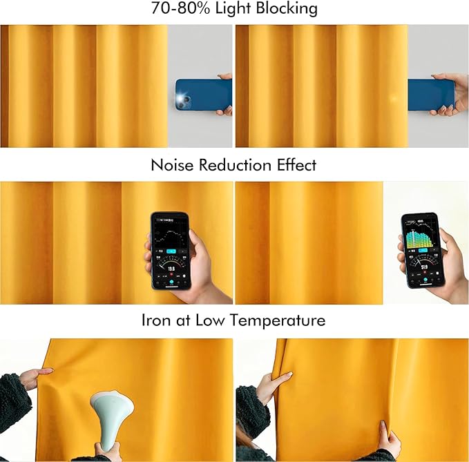 MIULEE Yellow Back Tab Blackout Curtains 84 Inch Length 2 Panels Set for Living Room Bedroom Privacy, Rod Pocket/Pinch Pleat Thermal Insulated Room Darkening Pleated Light Blocking Drapes