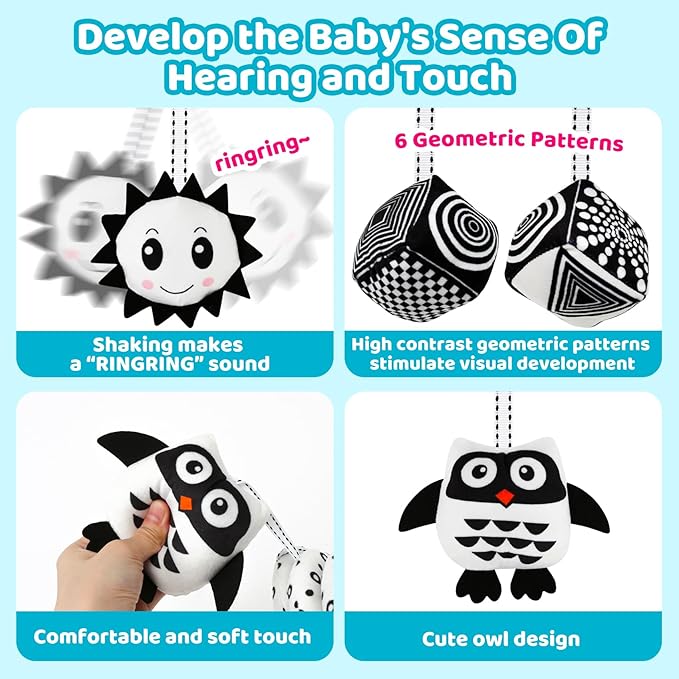 Black and White High Contrast Baby Toys - Sensory Infant Hanging Carseat & Stroller Toy for Newborns 0-6,6-12Months Perfect Easter Birthday & Baby Shower for Babies Boys Girls