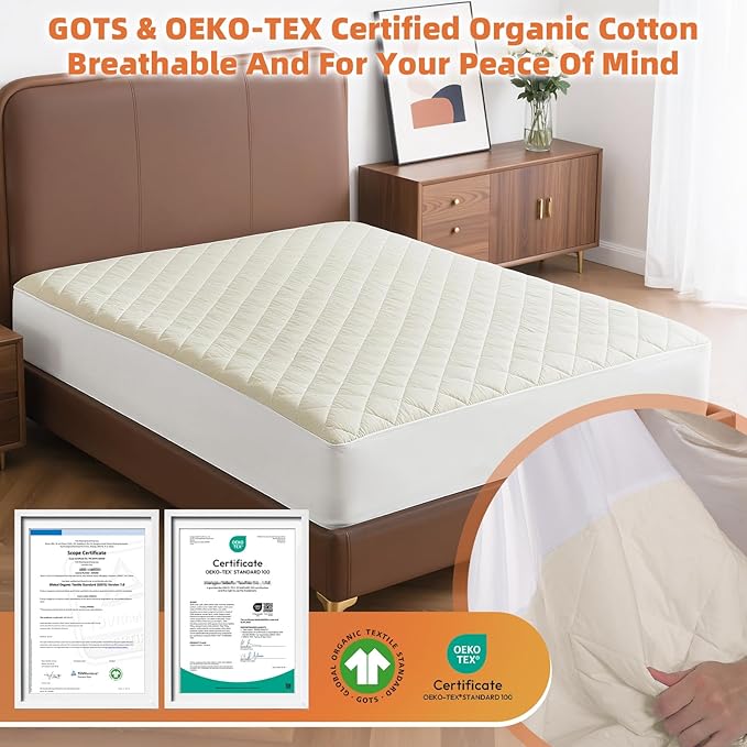 Lofe Organic Cotton Twin Mattress Protector - Top&Side 100% Waterproof Mattress Protector, Breathable Organic Mattress Protectors, Noiseless Twin Mattress Protectors Waterproof 75x39x17 in
