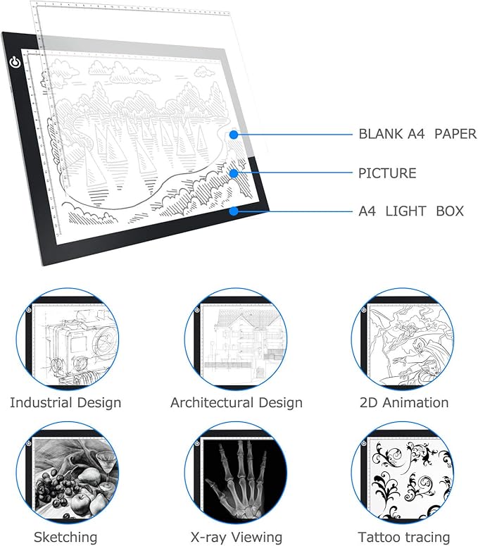 LitEnergy A4 LED Copy Board Light Tracing Box, Ultra-Thin Adjustable USB Power Artcraft LED Trace Light Pad for Tattoo Transferring, Drawing, Streaming, Sketching, Animation, Stenciling