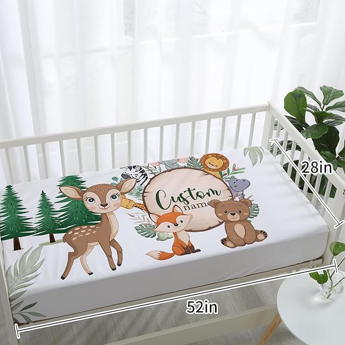 Personalized Nursery Crib Bedding Set: Custom Name 5 Piece Baby Crib Sets with Animal Theme - Toddler Double Layer Blanket Set, Comfortable Crib Bed Sheets for Baby Grils