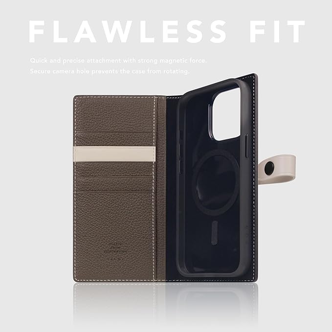 D8 Edition Full Grain Leather Wallet Case for iPhone 15 Pro Max - [2-in-1] Handcrafted Detachable Diary Style with Magnetic MagSafe Back Cover and Snap Closure, Gift Box Included (Etoffe Cream)
