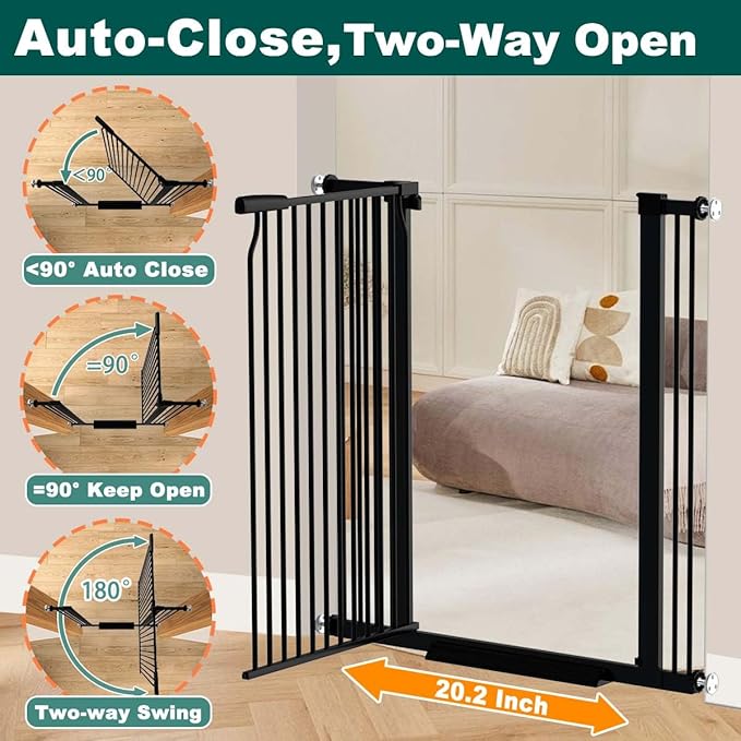 Fairy Baby 40.5" Extra Tall Baby Gate for Stairs, 65.8"-72.2" Extra Wide Long Dog Pet Gate Indoor for House, Safety Child Toddler Gate, Metal Auto Close Doggie Puppy Gates Barrier for Doorway, Black