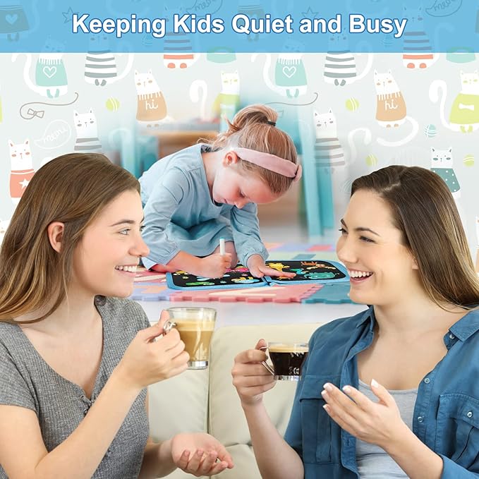 Erasable Doodle Set for Kids - Magic Drawing Book With 12 Watercolor Pens, 14 Pages - Road Trip Car Game Writing Painting Set for Boys and Girls (Arch Bridge Cat)