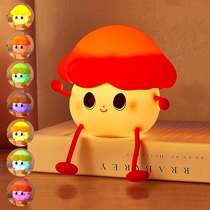 Mushroom Night Light for Kids, Cute Silicone Night Light, 7 Adjustable Color Breathing Mushroom Lamp, Rechargeable USB LED Touch Light for Children's Room Decor, Christmas Birthday Gift (Red)