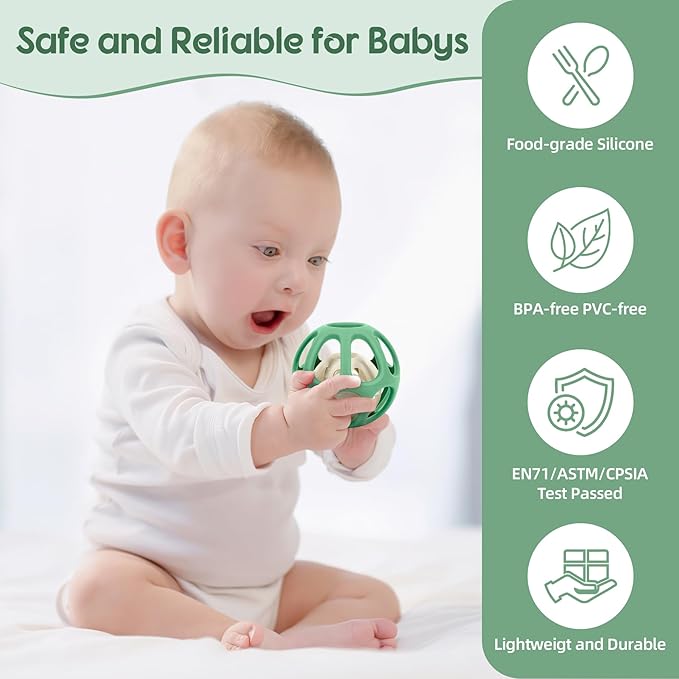 MCGMITT Baby Montessori Sensory Toys for 0-6 6-12 Months, Easy Grasp Food Grade Stretchy Silicone Baby Teether Teething Rattle Toys, BPA-Free Infant Teether Ball Chew Rattle Toys Shower Gifts