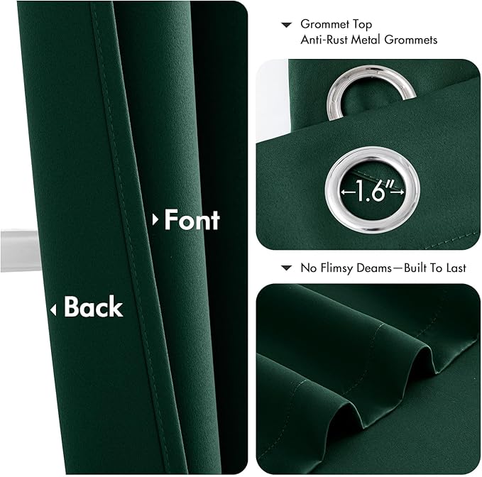 MIULEE Short Curtains for Windows - Christmas Hunter Green Blackout Half Window Curtains Thermal Insulated Drapes for Kitchen Bedroom Bathroom Grommet Top Small Basement Tiers W40 x L36 Inch 2 Panels