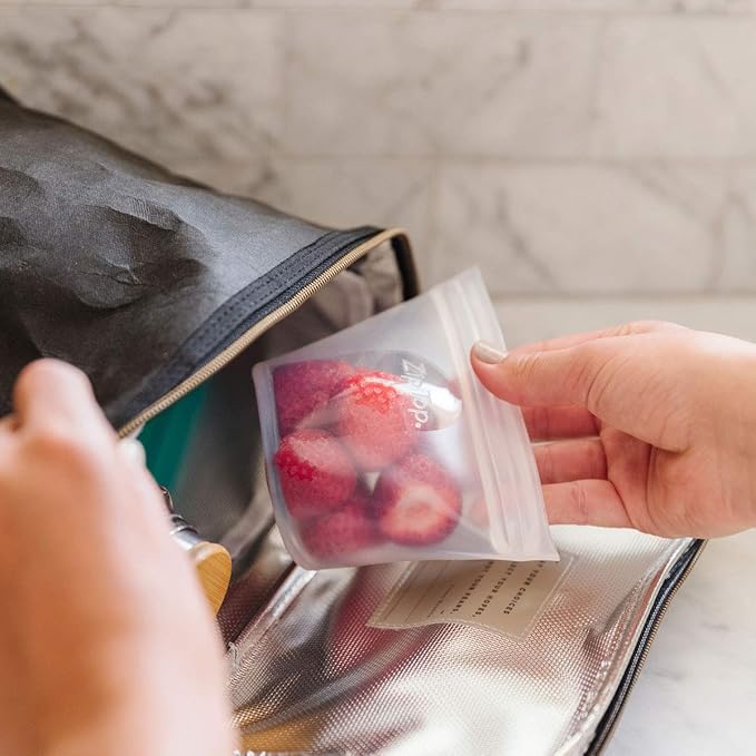 Zip Top Reusable Food Storage Bags | Short Cup [Lavender] | Silicone Meal Prep Container | Microwave, Dishwasher and Freezer Safe | Made in the USA