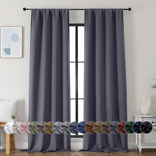 Simplebrand Ava Grey Blackout Curtains for Bedroom 96 Inches Long 2 Panels, Solid Thermal Insulated, Energy Saving Living Room Window Treatment Curtains Blackout Drapes, W40 x L96 Inch, Grey