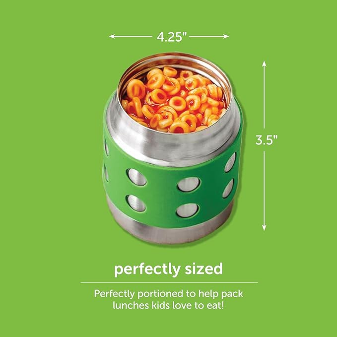 LunchBots Thermal 8 oz Triple Insulated Thermos - Hot 6 Hours or Cold 12 Hours - Leak Proof Thermos Soup Jar - All Stainless Interior - Navy Lid - Green Dots