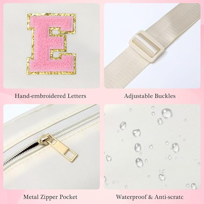 YOOLIFE Initial Crossbody Bags for Teen Girls - Belt Bag Fanny Packs for Girls Sling Bag, White Small Waist Packs Birthday Gifts Travel Accessories Monogrammed Gifts I