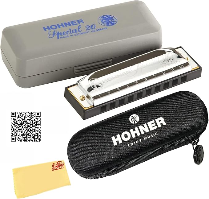 Hohner Special 20 Harmonica - Key of F Sharp Bundle with Case, Pouch, Online Manual, and Austin Bazaar Polishing Cloth