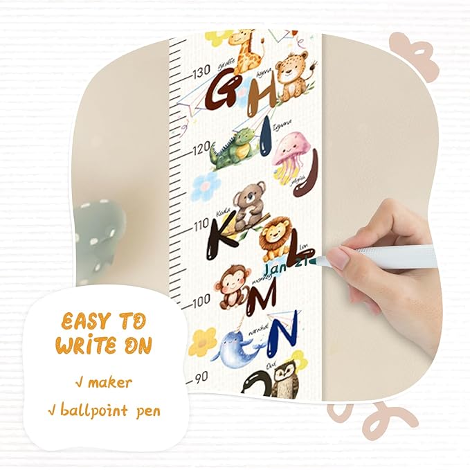 Personalized Name Baby Height Growth Chart, Letters Canvas Height Chart for Kids Baby Toddler Boys Girls, Canvas&Wood Growth Chart for Wall Room Nursery Decor, Hanging Rulers