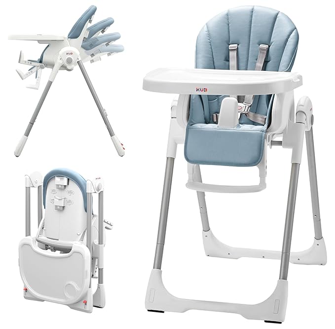 KÜB 3-in-1 Foldable Baby High Chair (Blue) | Multifunctional Infant High Chairs for Babies and Toddlers | Removable Seat & Tray for Easy Clean | 7 Height & 4 Recline Adjustable | 2 Locking Wheels