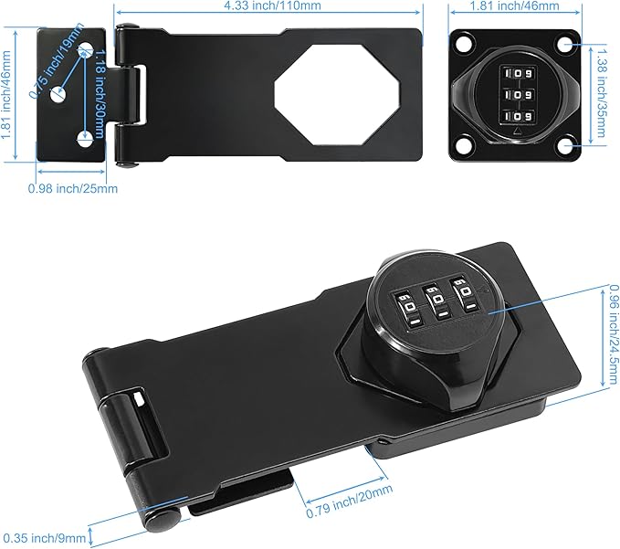 Password Rotary Hasp Locks, Black 2 Pack Cabinet Locks with Combination, Keyless Security Latch for Sliding Barn Door, Gate, Small Door, Closet, Drawers