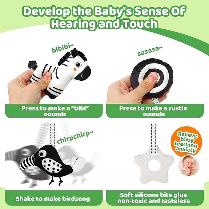 Black and White High Contrast Baby Toys - Sensory Infant Hanging Carseat & Stroller Toy for Newborns 0-6,6-12Months Perfect Easter Birthday & Baby Shower for Babies Boys Girls