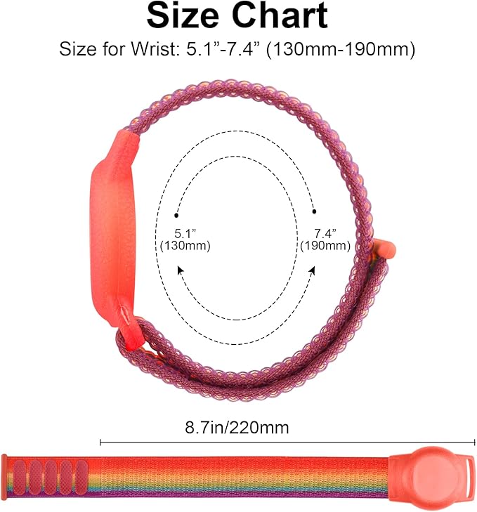 Kids Wristband Protective Case Compatible with Apple AirTag, Adjustable Nylon Bracelet for Air Tag GPS Tracker Holder with Anti Lost Watchband for Toddler Child Kids (Rainbow)